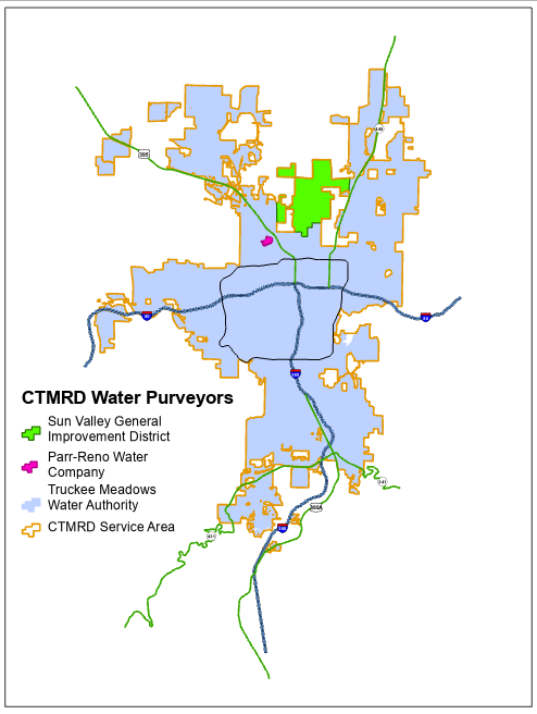 Map of the parcels in within the CTMRD service area, delineated by water purveyors.